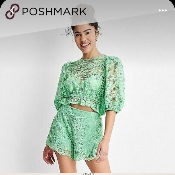 Future Collective Womens Gabriella Karefa-Johnson Green Lace Shorts XL Pull On - Picture 1 of 5